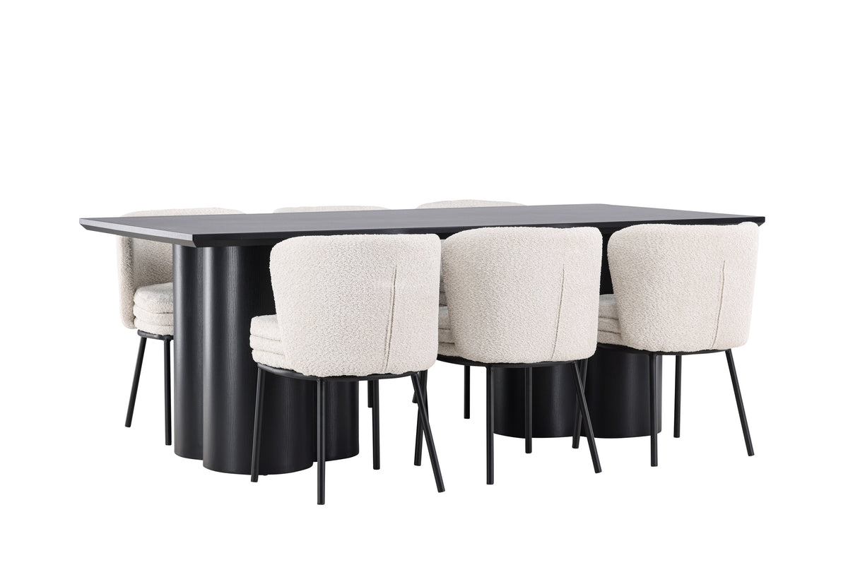 Olivia matbord med Agnes matstolar i bouclé