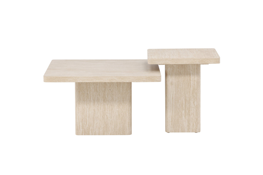 Qvart soffbordsset 80x80x46 cm + 50x50x56 cm beige med travertinimitation