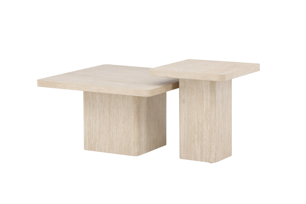 Qvart soffbordsset 80x80x46 cm + 50x50x56 cm beige med travertinimitation