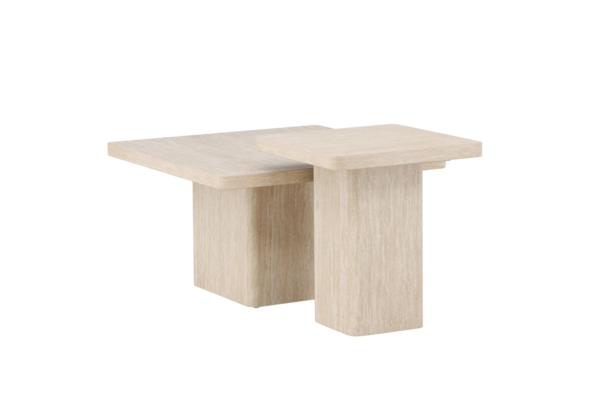 Qvart soffbordsset 80x80x46 cm + 50x50x56 cm beige med travertinimitation