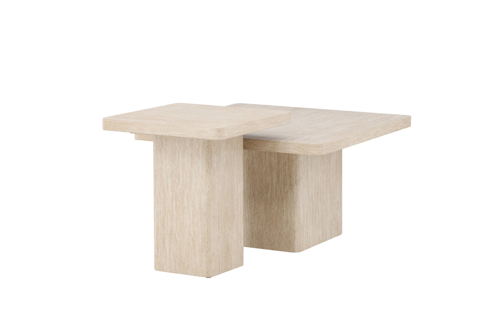 Qvart soffbordsset 80x80x46 cm + 50x50x56 cm beige med travertinimitation