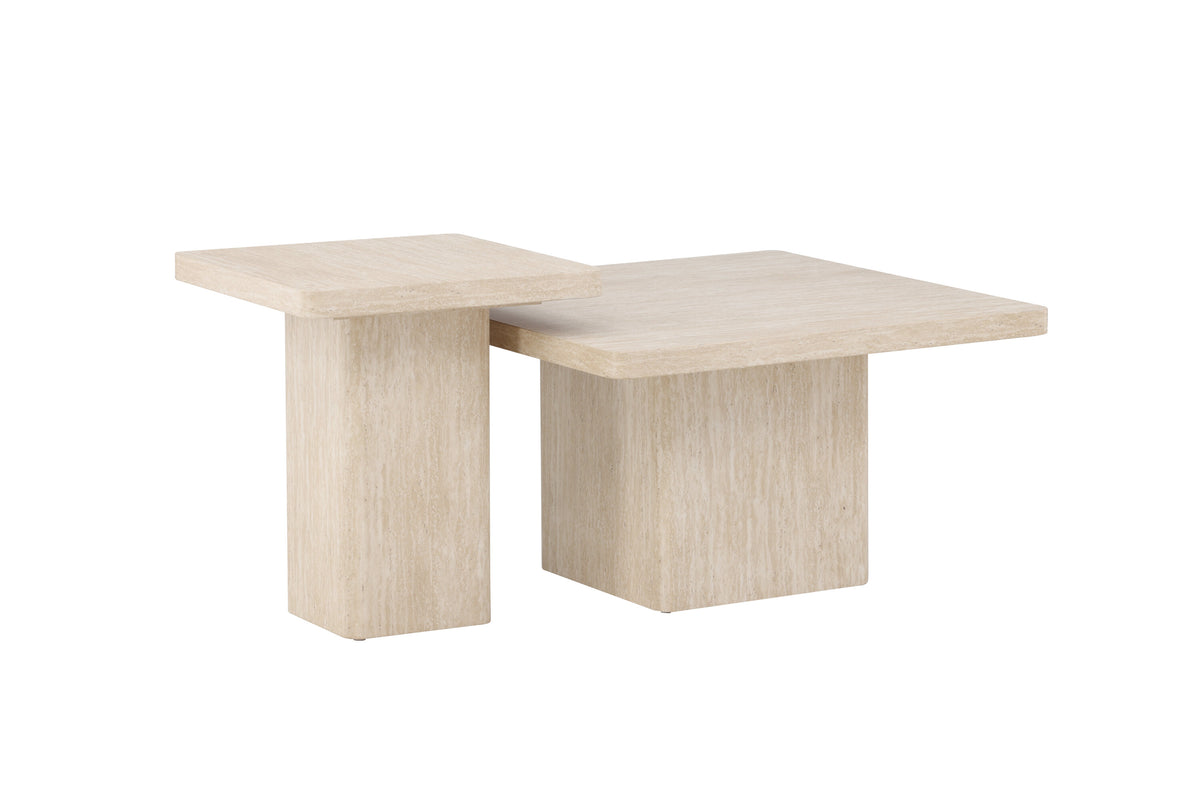 Qvart soffbordsset 80x80x46 cm + 50x50x56 cm beige med travertinimitation