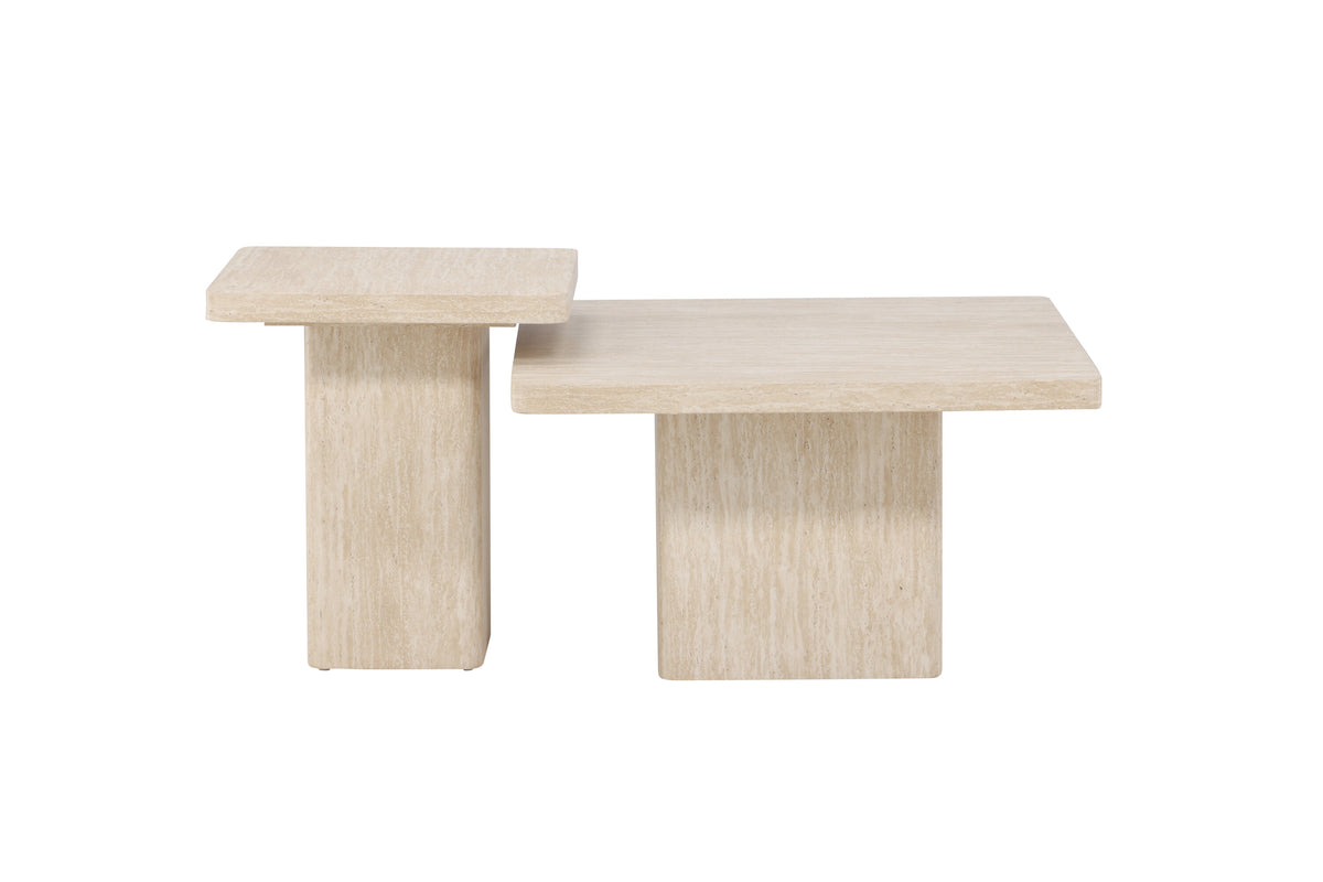 Qvart soffbordsset 80x80x46 cm + 50x50x56 cm beige med travertinimitation