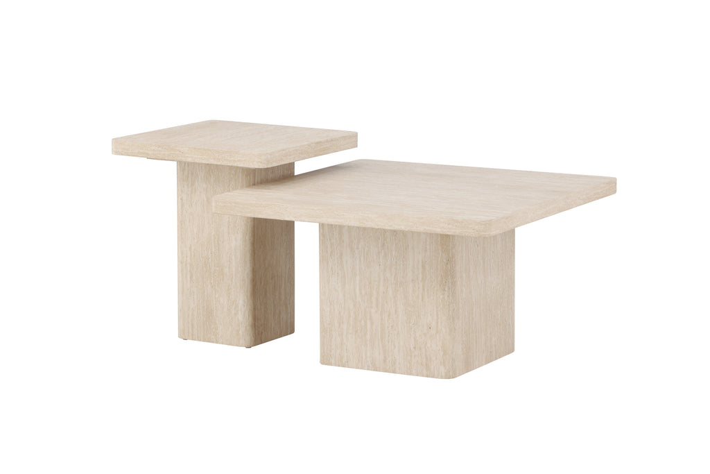 Qvart soffbordsset 80x80x46 cm + 50x50x56 cm beige med travertinimitation
