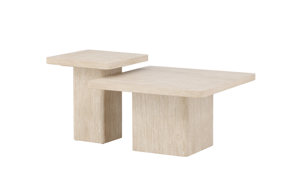 Qvart soffbordsset 80x80x46 cm + 50x50x56 cm beige med travertinimitation