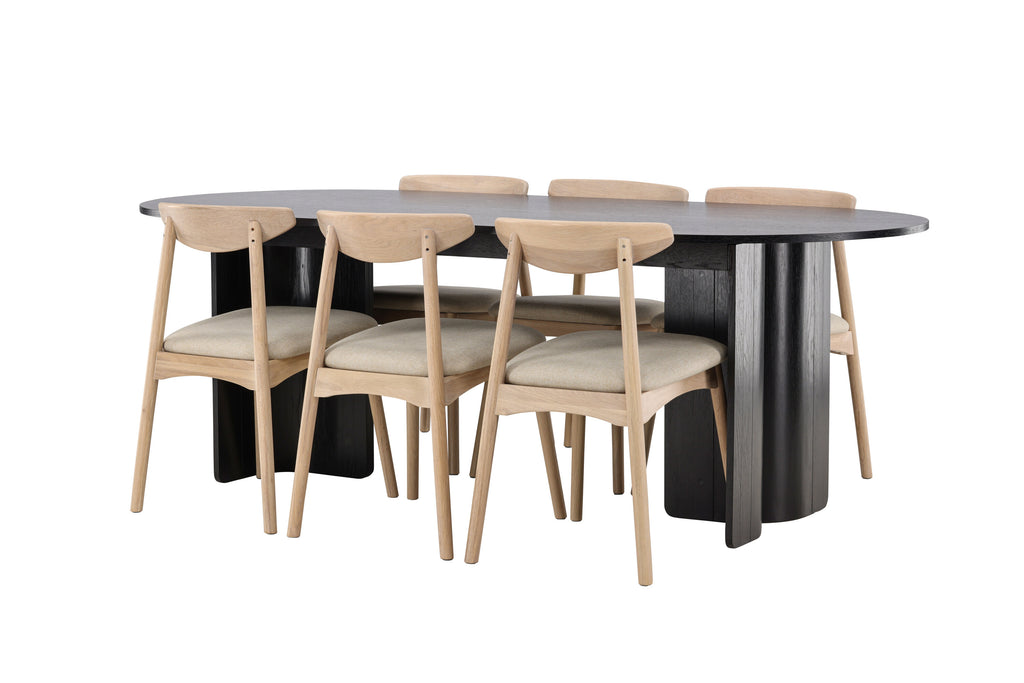 Tyresö matgrupp 100x220 cm svart med vitlaserade Ven stolar