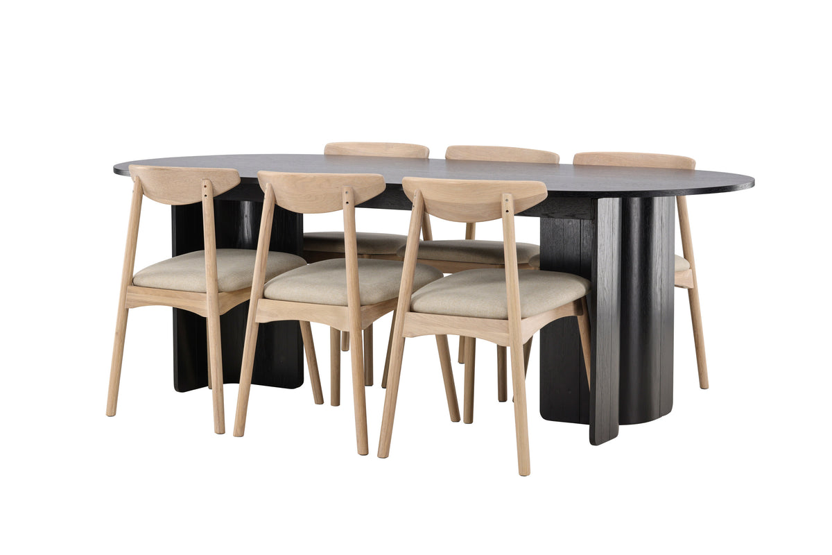 Tyresö matgrupp 100x220 cm svart med vitlaserade Ven stolar