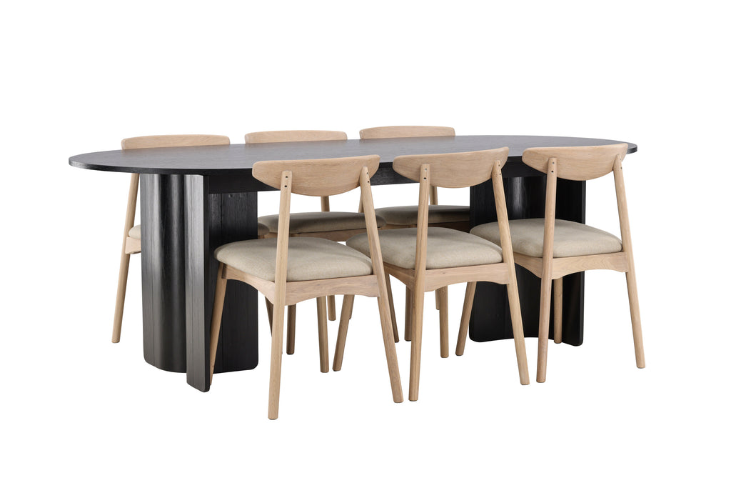 Tyresö matgrupp 100x220 cm svart med vitlaserade Ven stolar