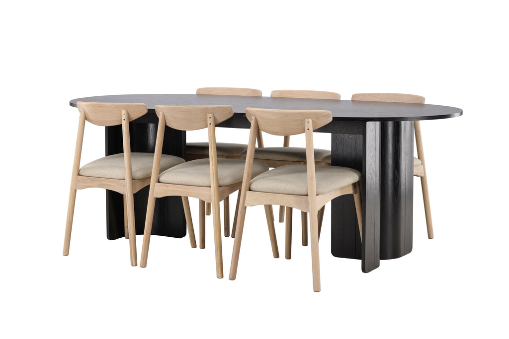 Tyresö matgrupp 100x220 cm svart med vitlaserade Ven stolar
