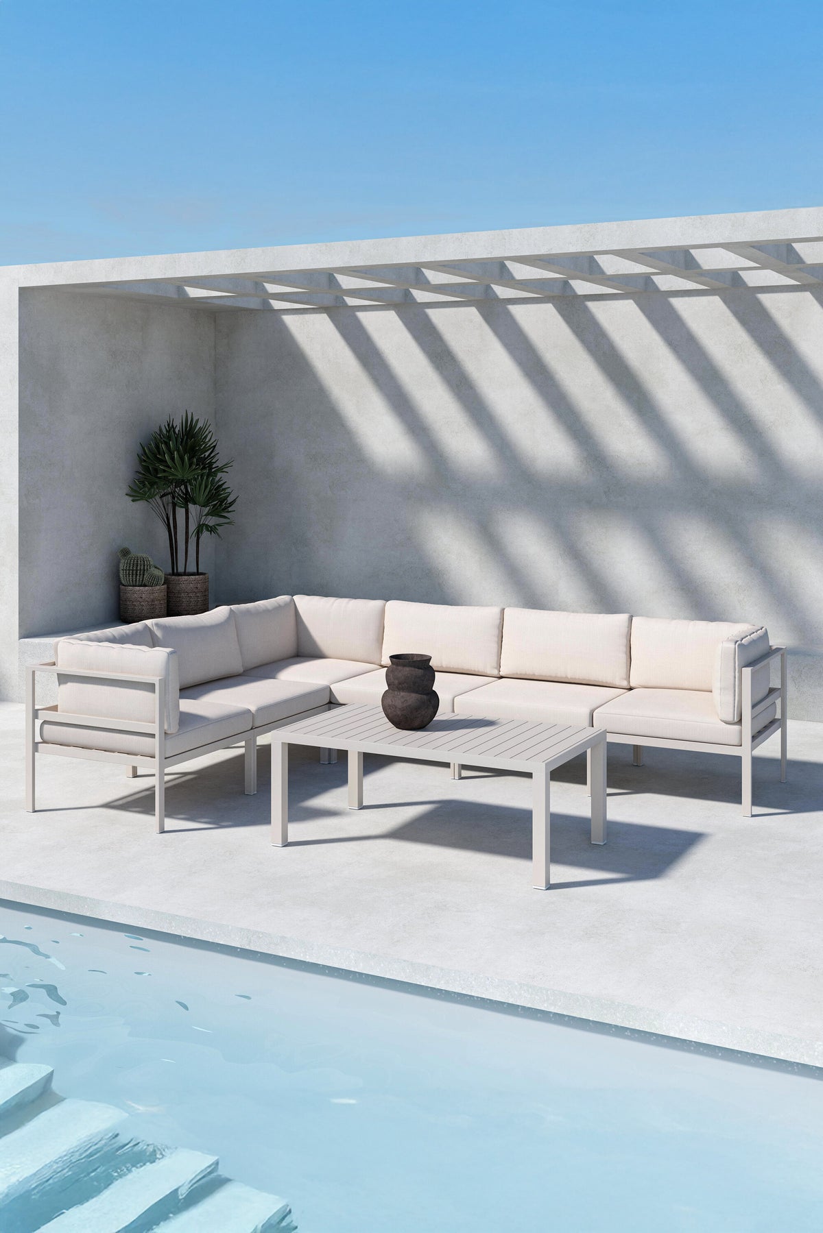 Copacabana modulär hörnsoffgrupp 3+3 med bord beige