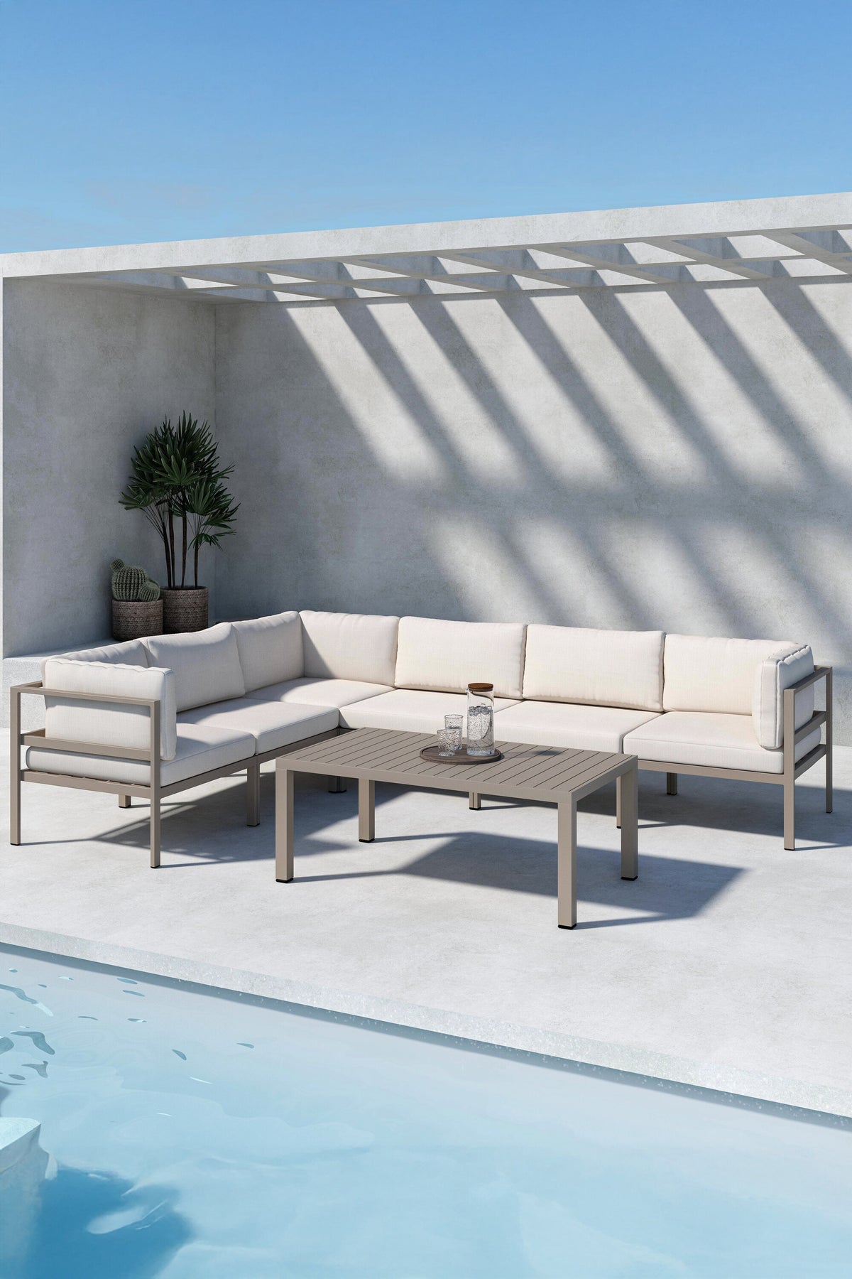 Copacabana modulär hörnsoffgrupp 3+3 med bord brun/beige
