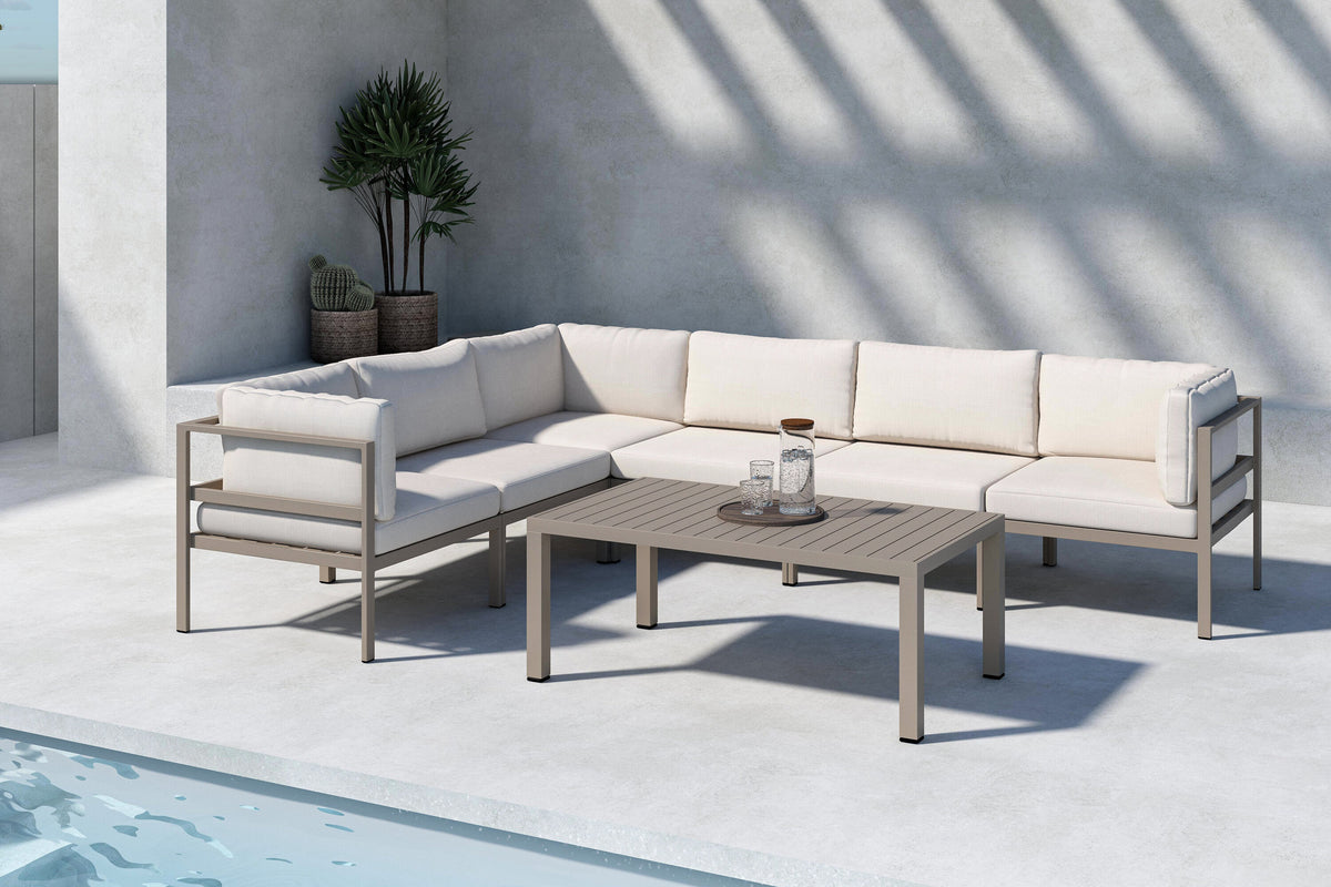 Copacabana modulär hörnsoffgrupp 3+3 med bord brun/beige