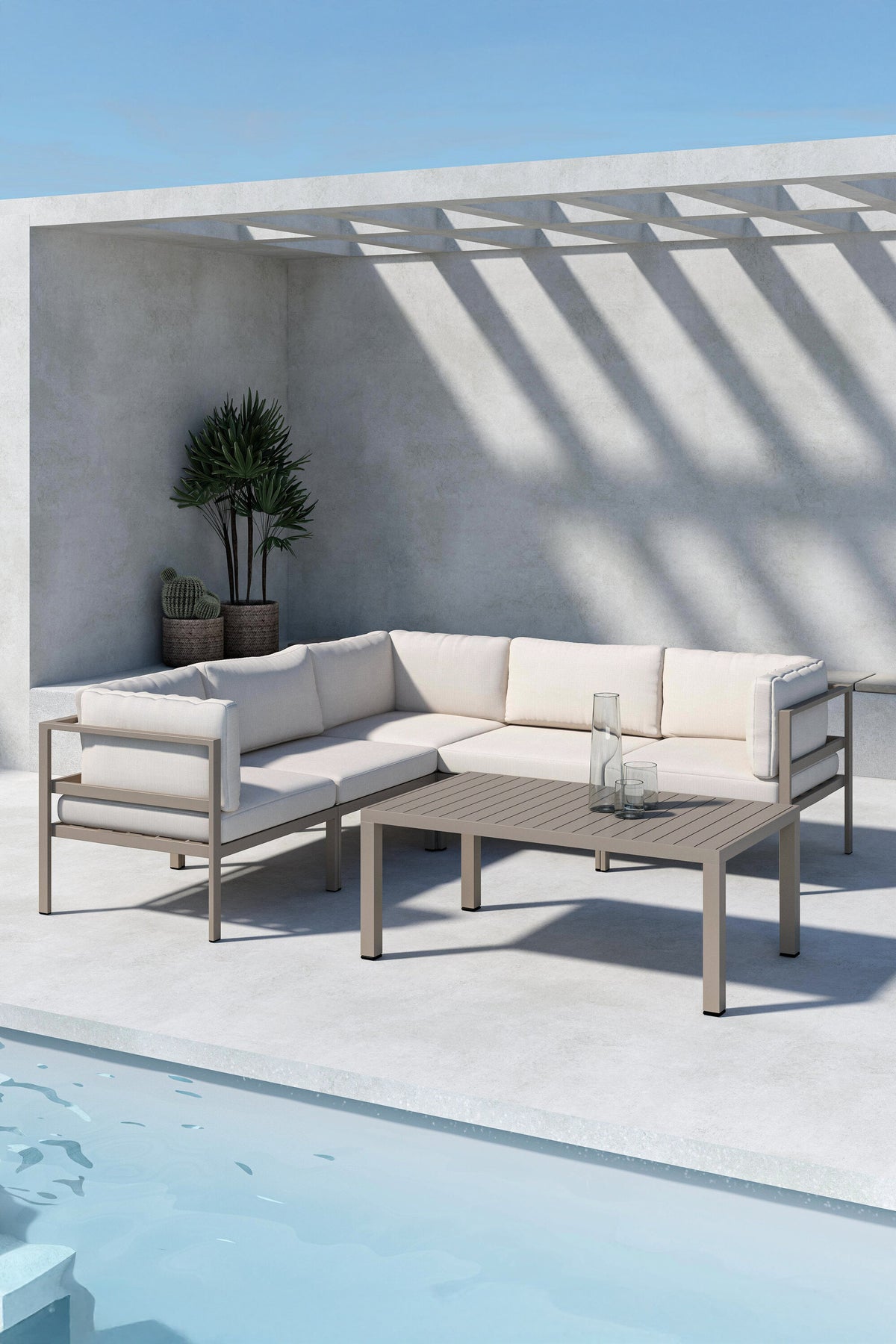 Copacabana modulär hörnsoffgrupp 3+2 med bord brun/beige