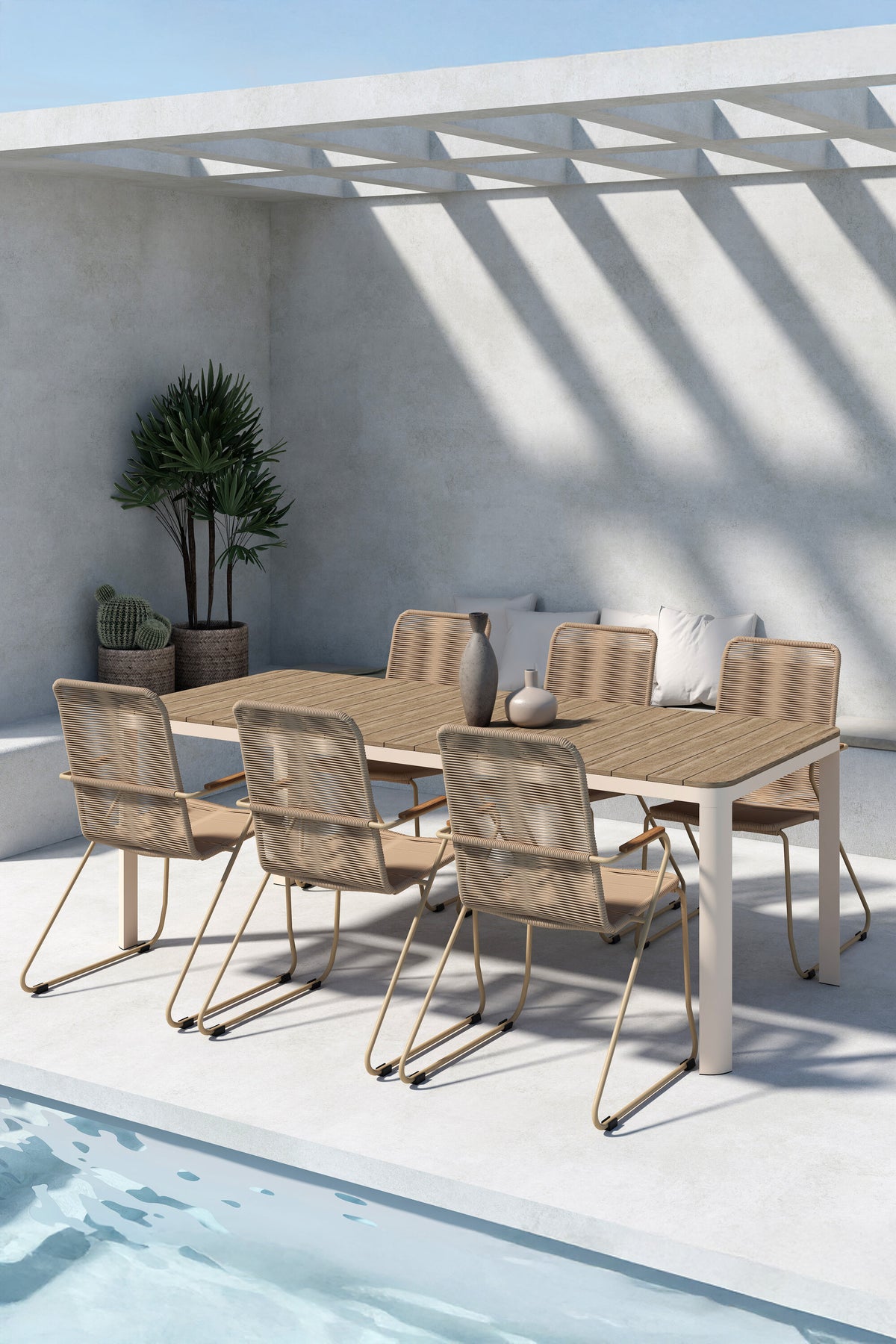 Etna matgrupp med 6 Bois-stolar beige/träimitation