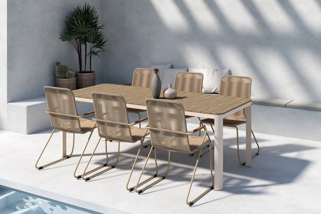 Etna matgrupp med 6 Bois-stolar beige/träimitation