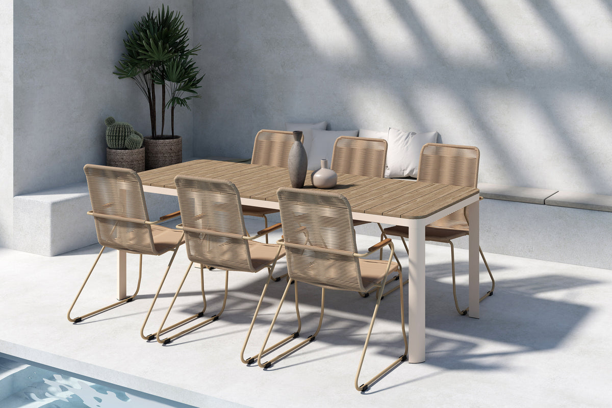 Etna matgrupp med 6 Bois-stolar beige/träimitation