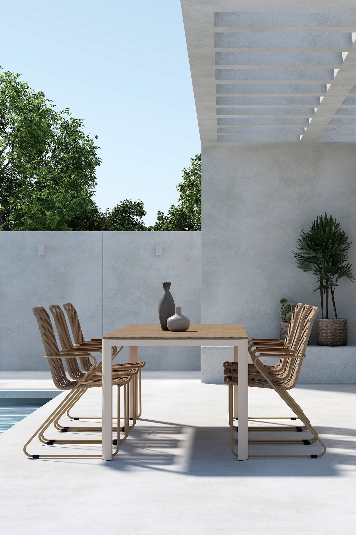 Etna matgrupp med 6 Bois-stolar beige/träimitation