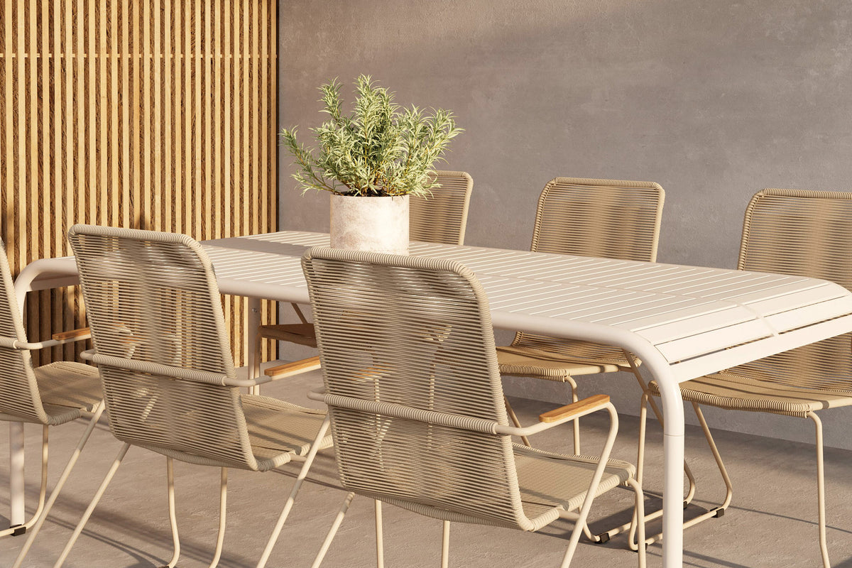 Borneo matgrupp med 6 Bois-stolar beige