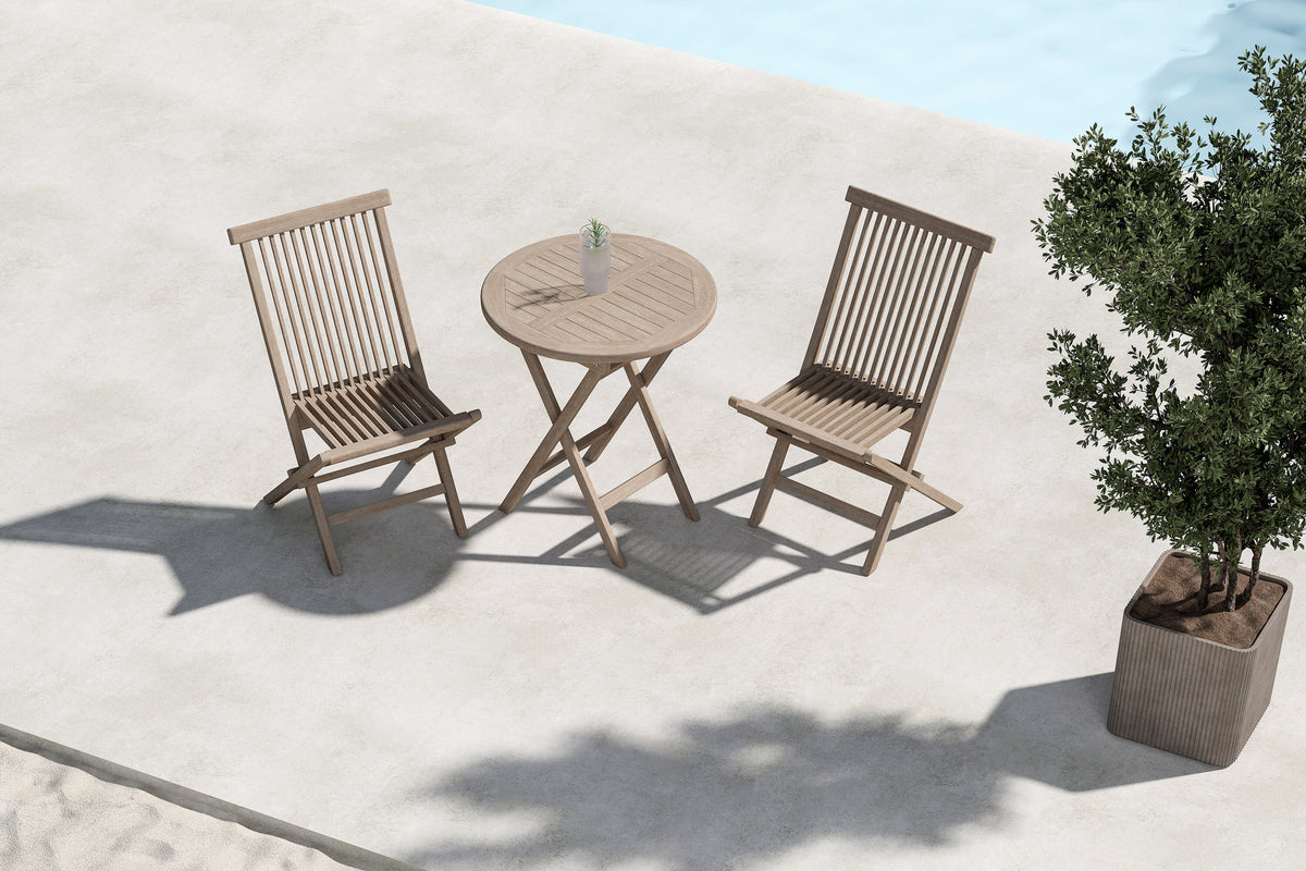 Kenya cafégrupp med 2 stolar vitlaserad teak