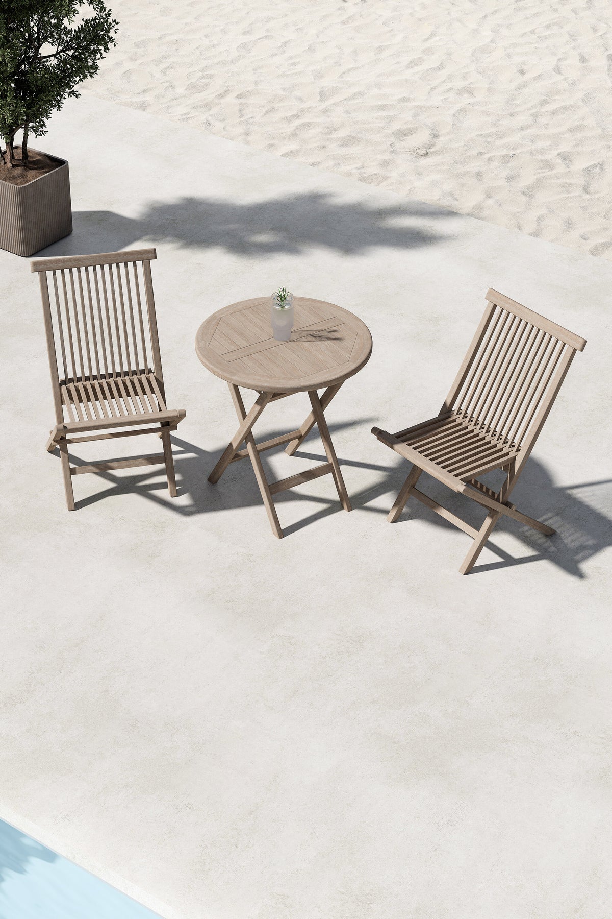 Kenya cafégrupp med 2 stolar vitlaserad teak