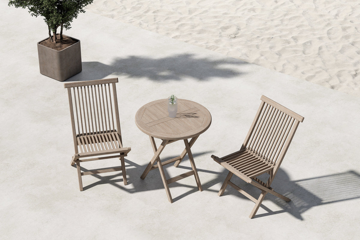 Kenya cafégrupp med 2 stolar vitlaserad teak