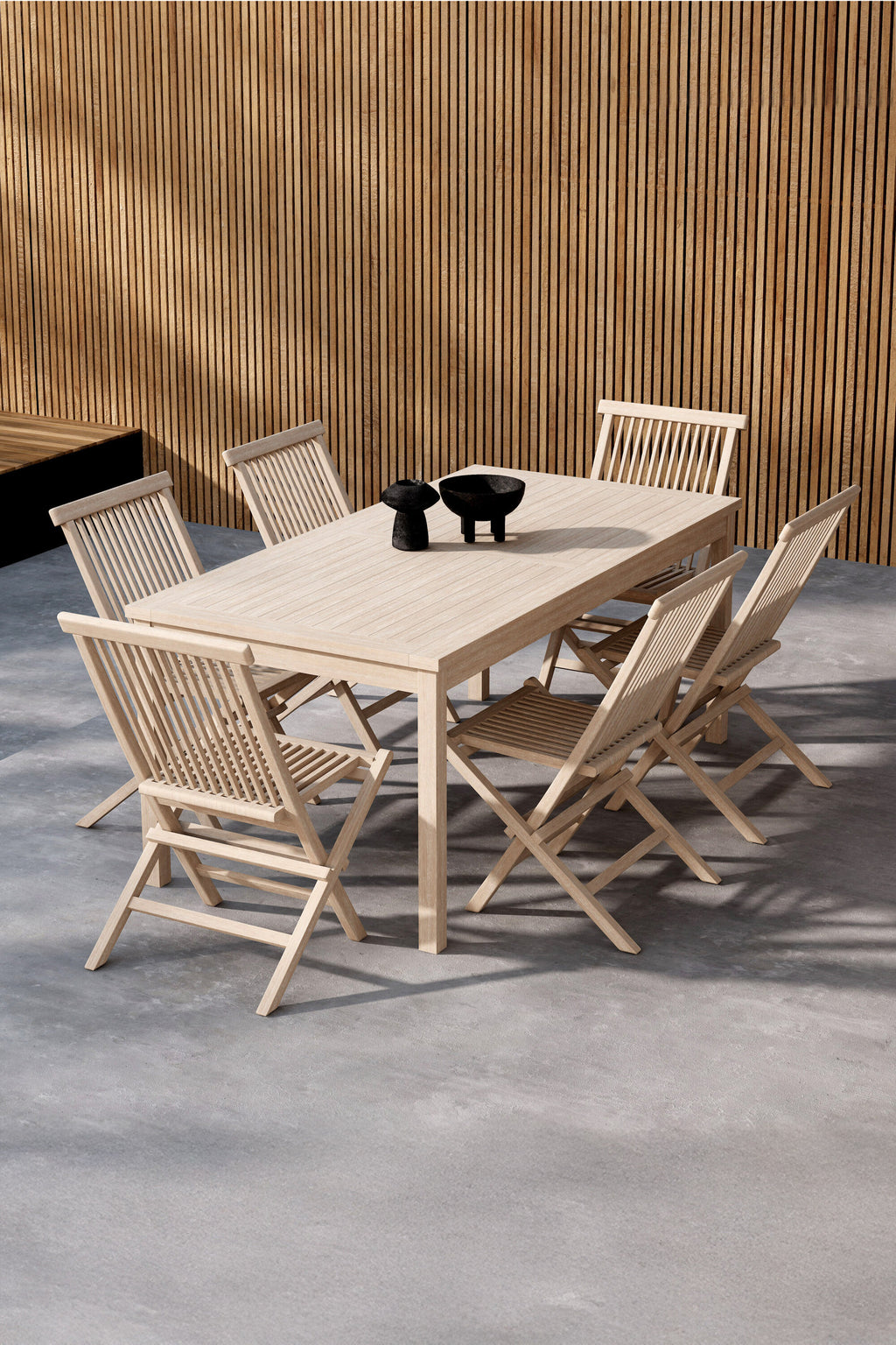 Kenya matgrupp med 6 stolar vitlaserad teak