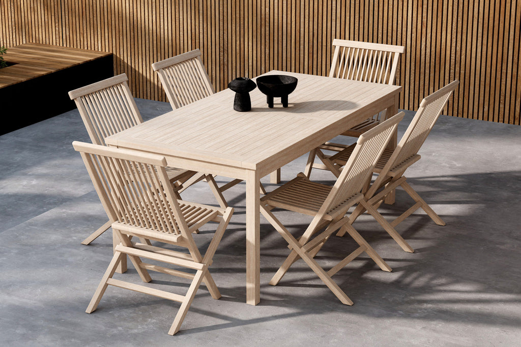Kenya matgrupp med 6 stolar vitlaserad teak