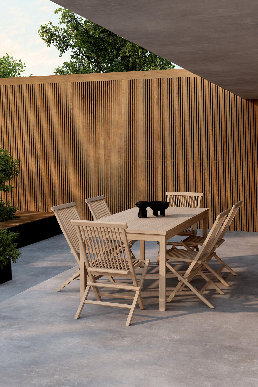 Kenya matgrupp med 6 stolar vitlaserad teak