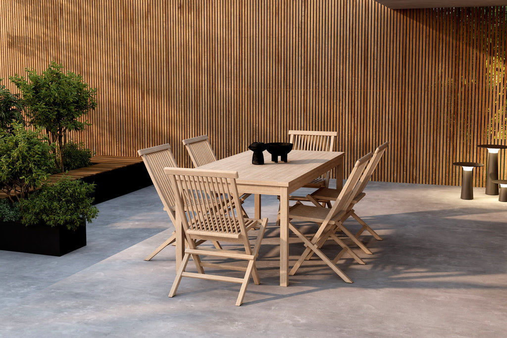 Kenya matgrupp med 6 stolar vitlaserad teak