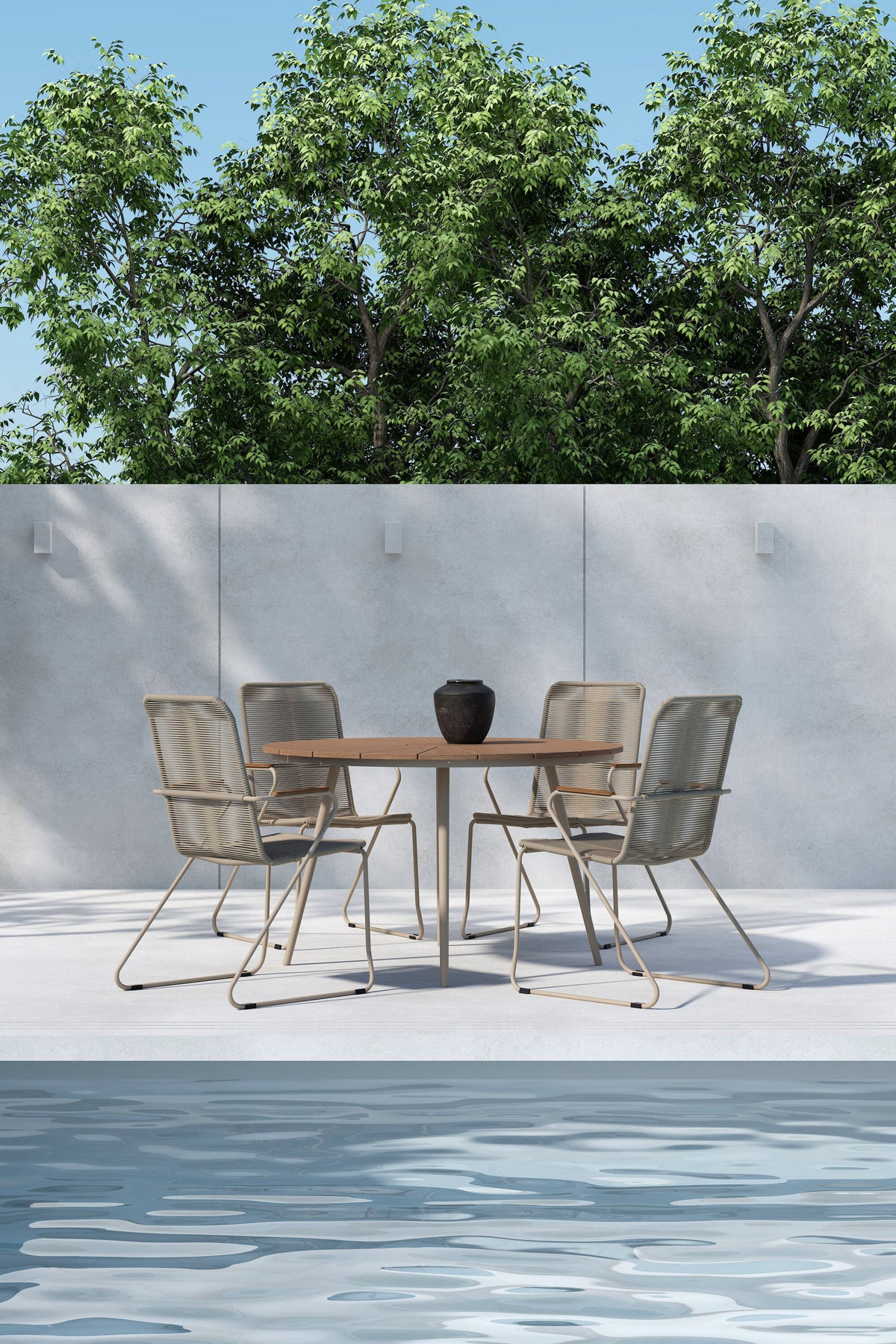 San Vito matgrupp med 4 Bois-stolar beige/trä