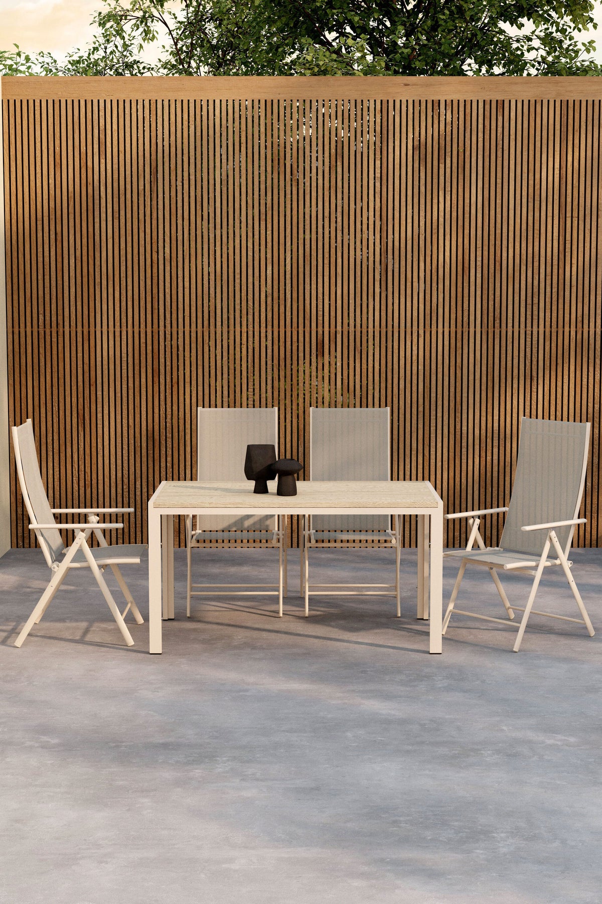 Mirko matgrupp med 4 Levanzo-stolar beige
