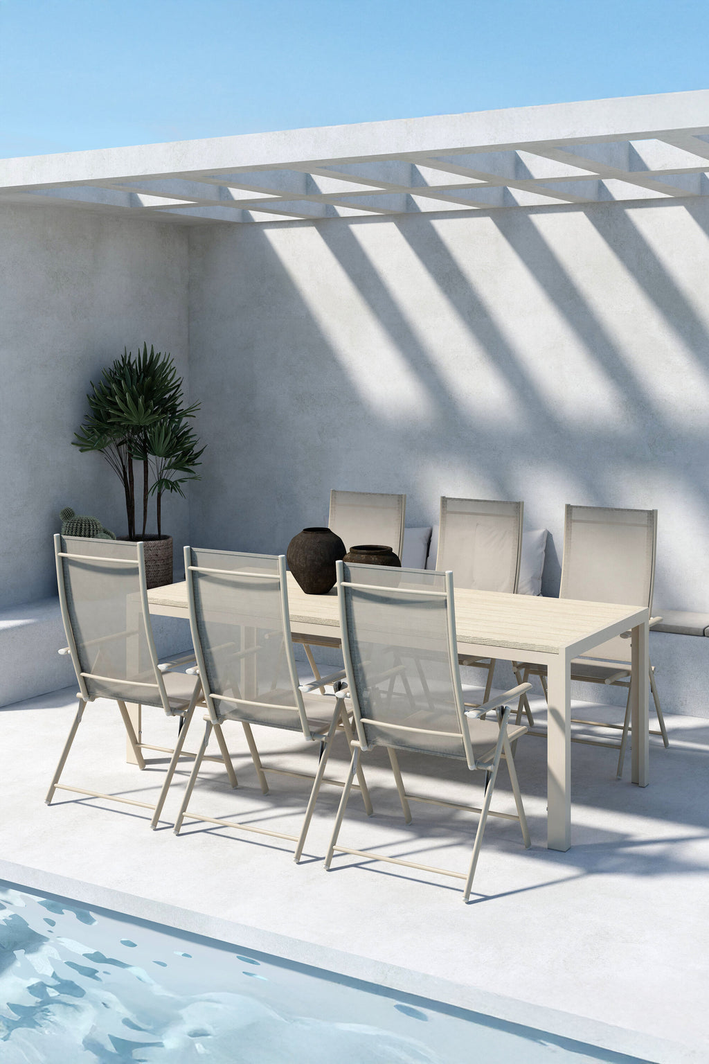 Mirko matgrupp med 6 Levanzo-stolar beige
