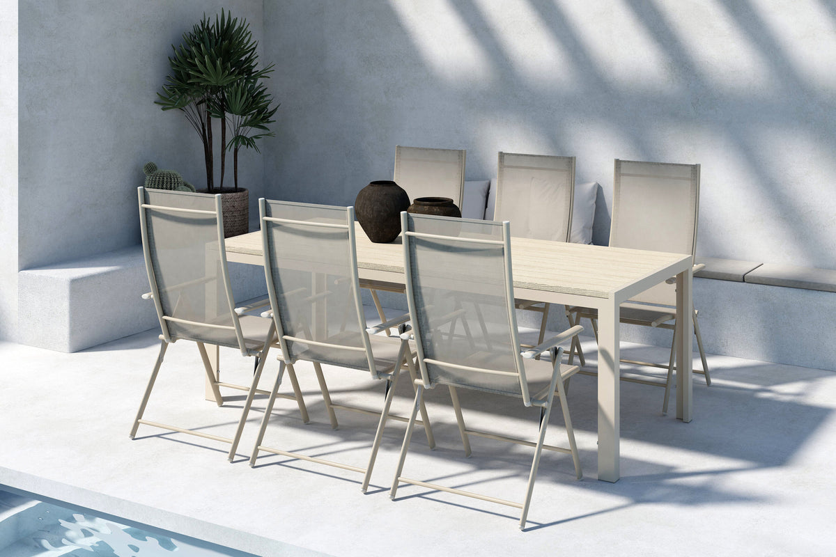 Mirko matgrupp med 6 Levanzo-stolar beige