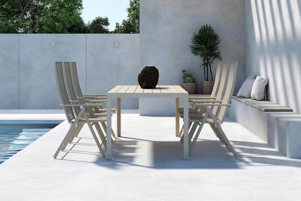 Mirko matgrupp med 6 Levanzo-stolar beige