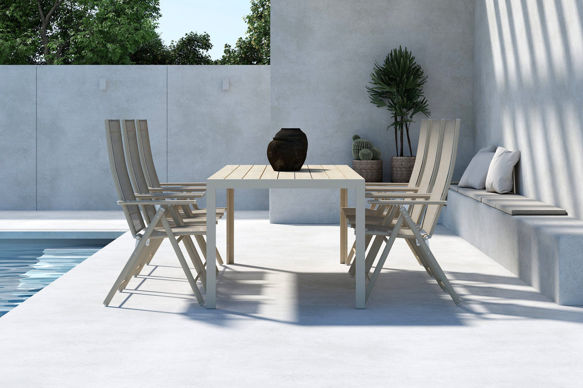 Mirko matgrupp med 6 Levanzo-stolar beige