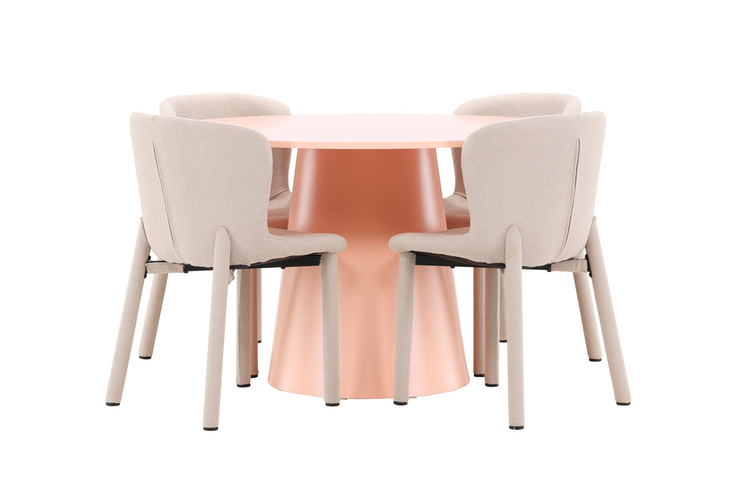 Lanzo matgrupp med 4 Astoria-stolar persikofärgad/beige