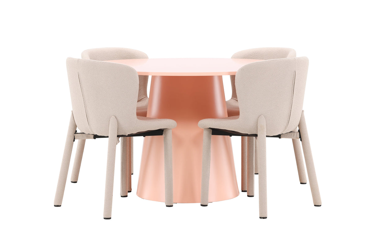 Lanzo matgrupp med 4 Astoria-stolar persikofärgad/beige