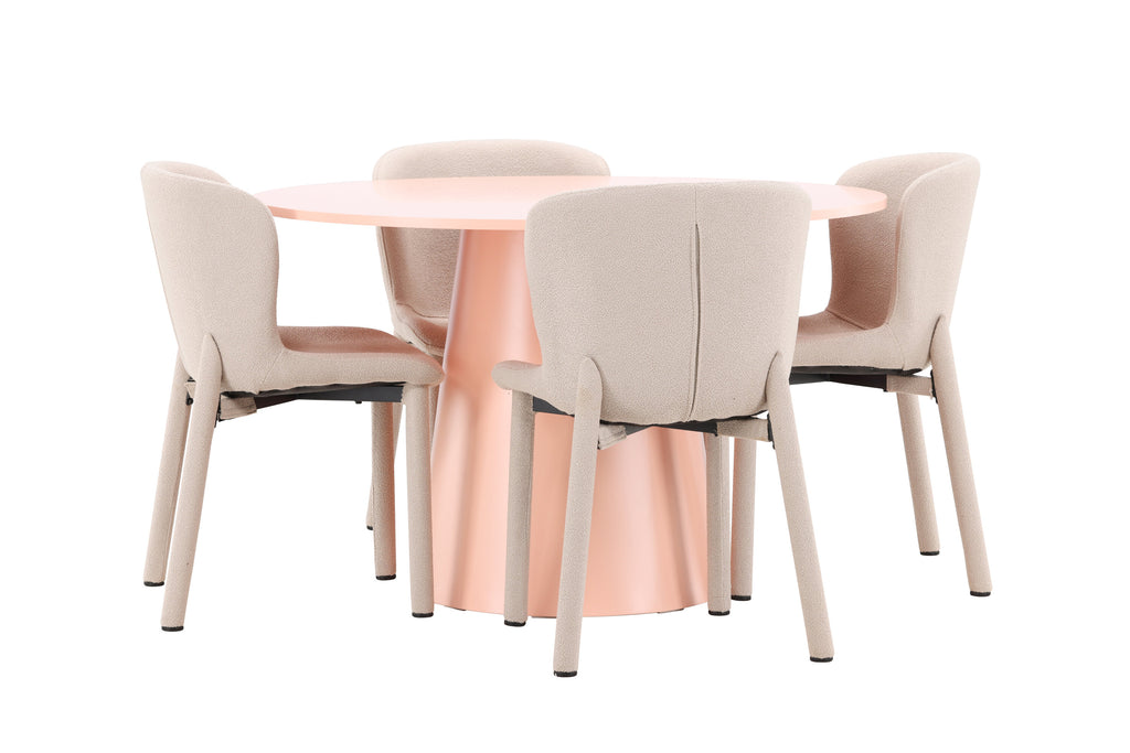 Lanzo matgrupp med 4 Astoria-stolar persikofärgad/beige