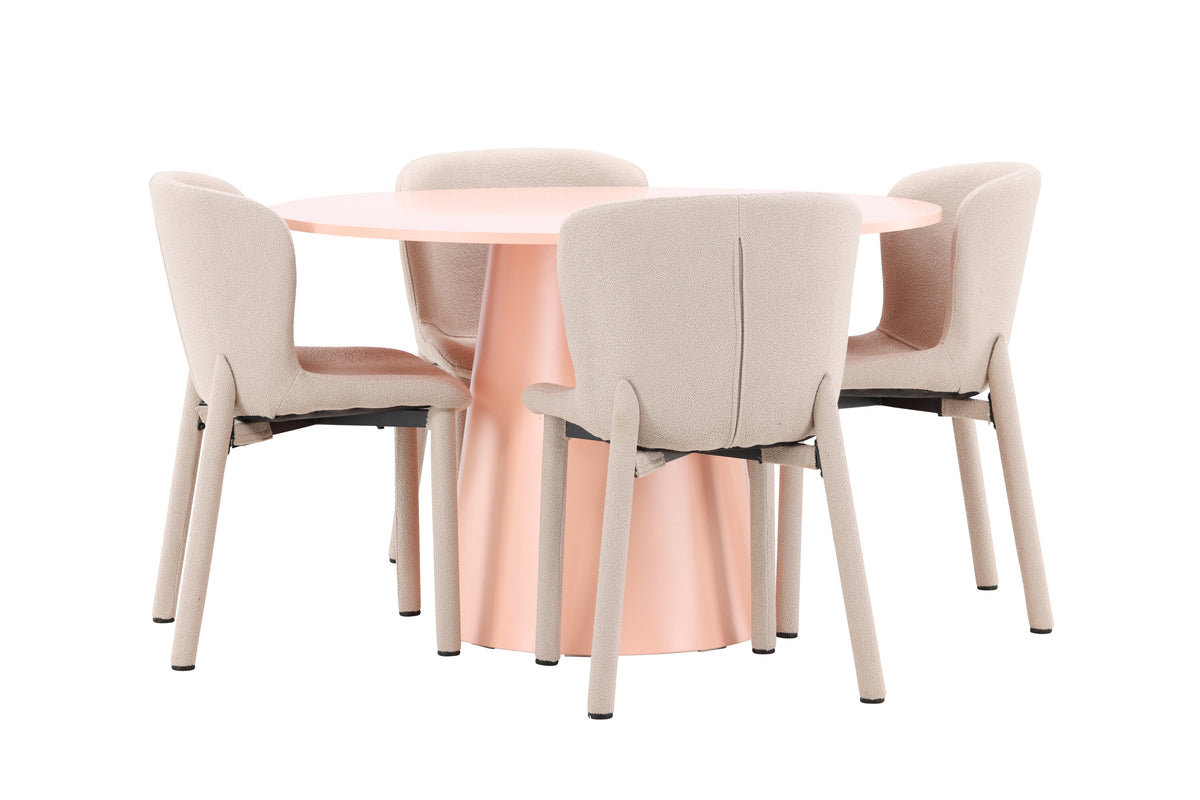 Lanzo matgrupp med 4 Astoria-stolar persikofärgad/beige
