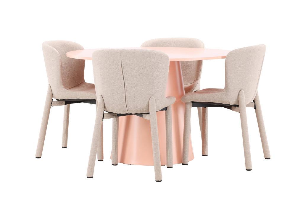 Lanzo matgrupp med 4 Astoria-stolar persikofärgad/beige