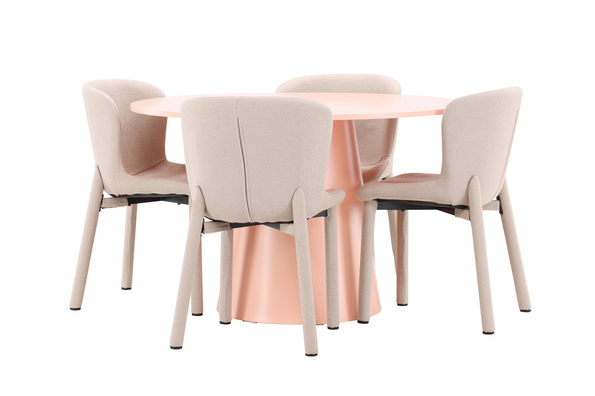 Lanzo matgrupp med 4 Astoria-stolar persikofärgad/beige