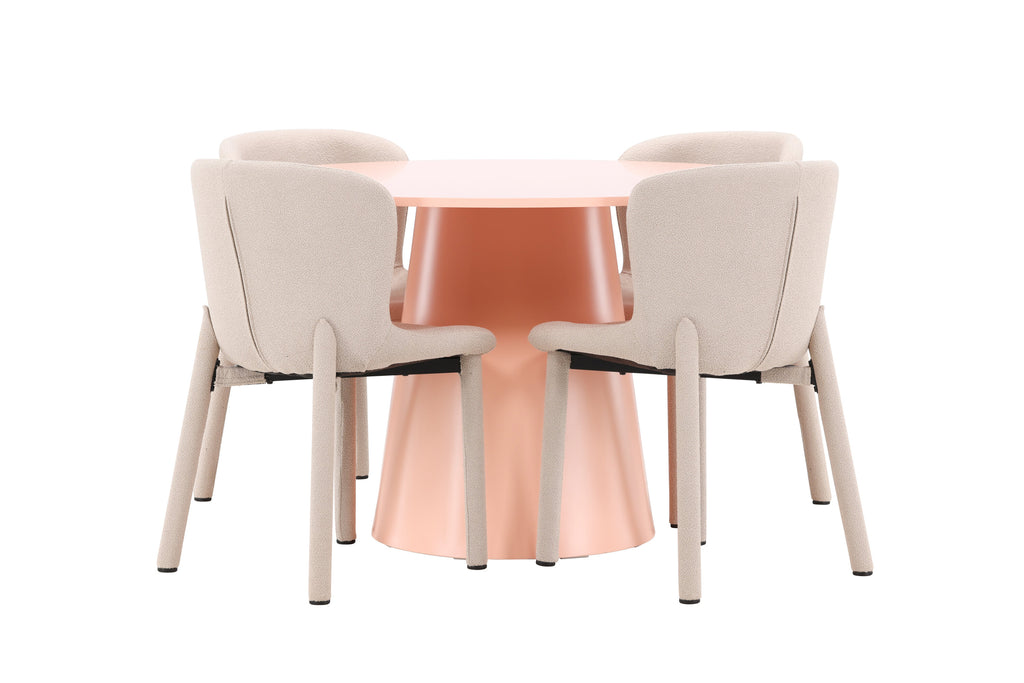 Lanzo matgrupp med 4 Astoria-stolar persikofärgad/beige