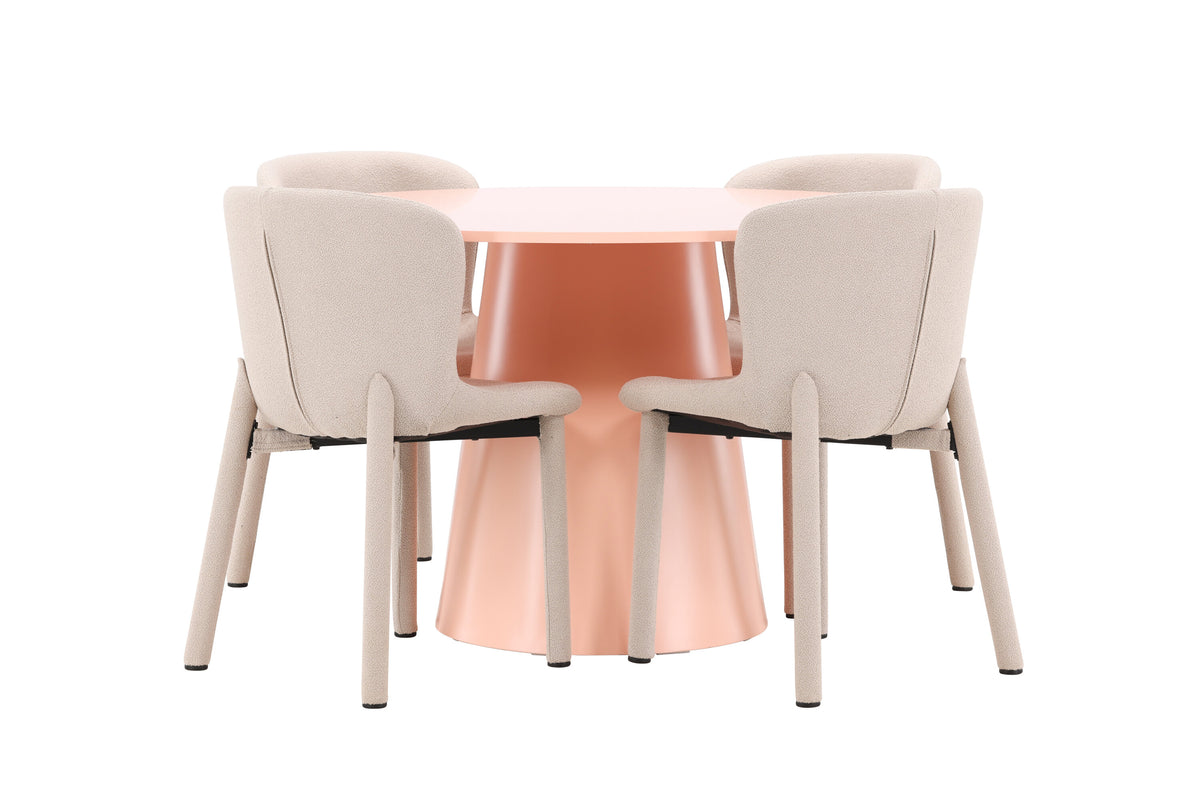 Lanzo matgrupp med 4 Astoria-stolar persikofärgad/beige
