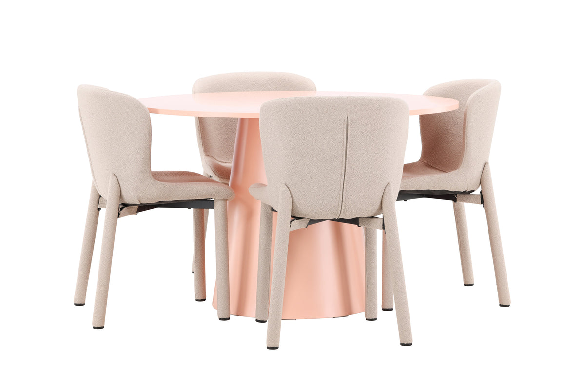 Lanzo matgrupp med 4 Astoria-stolar persikofärgad/beige