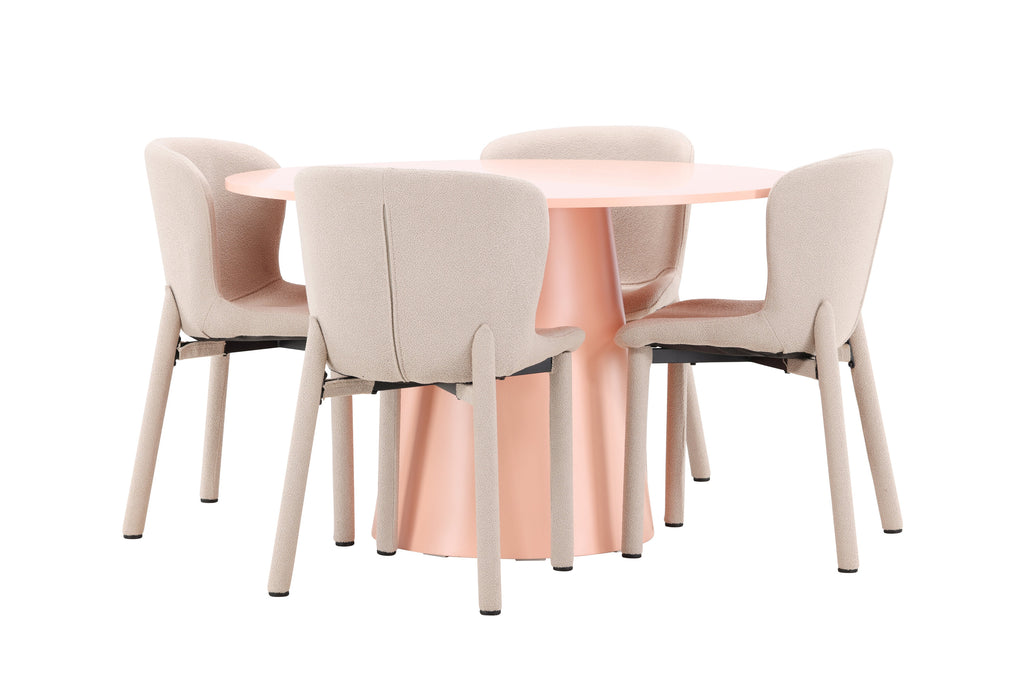 Lanzo matgrupp med 4 Astoria-stolar persikofärgad/beige