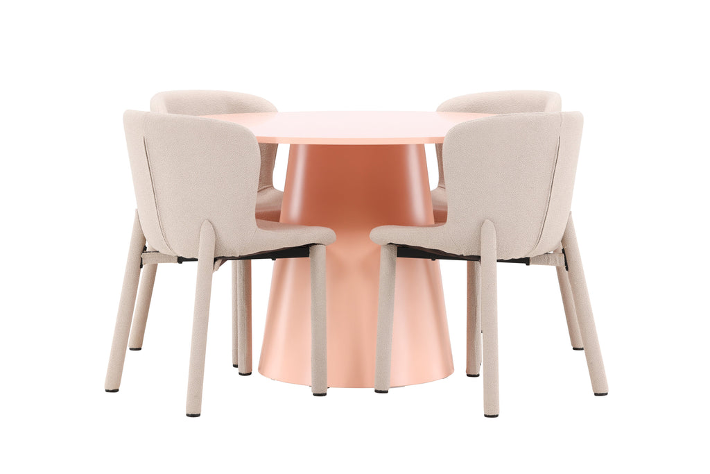 Lanzo matgrupp med 4 Astoria-stolar persikofärgad/beige