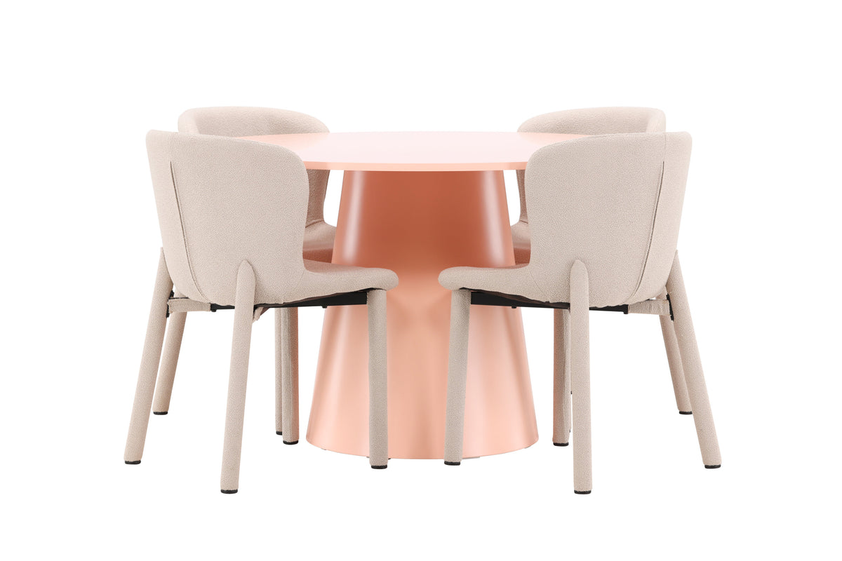 Lanzo matgrupp med 4 Astoria-stolar persikofärgad/beige