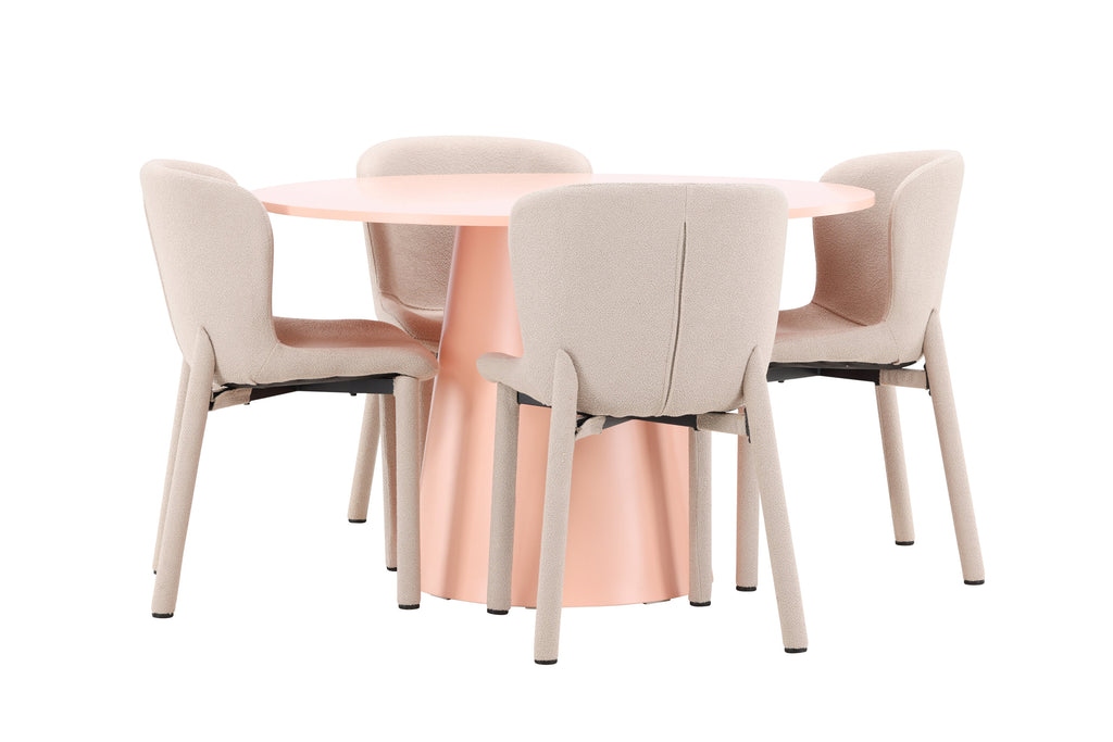 Lanzo matgrupp med 4 Astoria-stolar persikofärgad/beige
