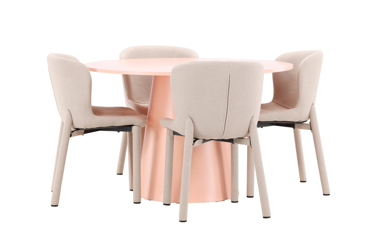 Lanzo matgrupp med 4 Astoria-stolar persikofärgad/beige