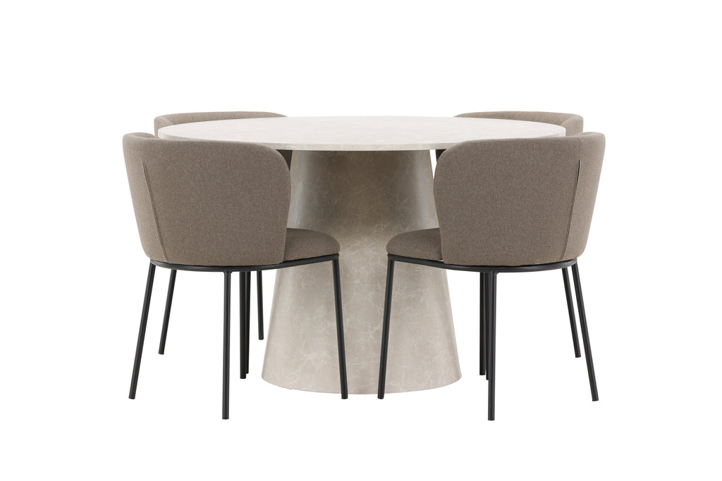 Lanzo matgrupp med 4 Edina-stolar beige/svart/brun